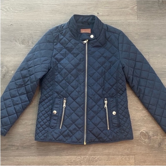 Zara Girls Quilted Jacket Navy Blue Sz 9/10 - Picture 4 of 8